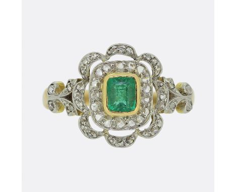 Edwardian Emerald and Diamond Cluster Ring Weight:Â&nbsp;3.6 grams Ring Size:Â&nbsp;N (54) Face Dimensions:Â&nbsp;13.5mm x 12