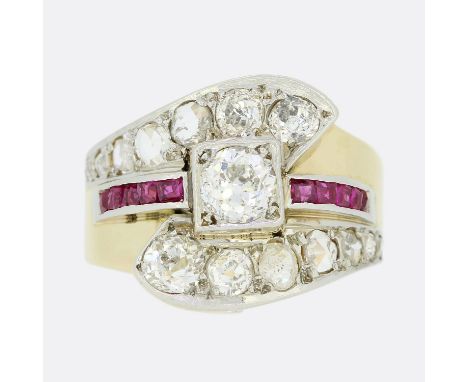 Retro 1940s 1.30 Carat Diamond Crossover Ring.         Weight:Â&nbsp;6.4 grams Ring Size:Â&nbsp;M (53) Face Dimensions:Â&nbsp