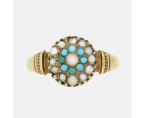 Victorian Turquoise and Pearl Cluster Ring.                      Weight:Â&nbsp;2.0 grams UK Ring Size:Â&nbsp;M (52) Face Dime