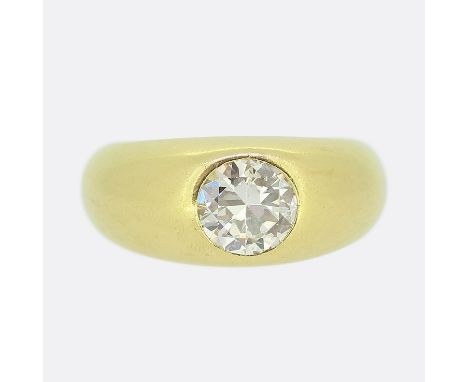 0.84 Carat Transitional Cut Diamond Gypsy Ring          Weight:Â&nbsp;6.7 grams Size:Â&nbsp;I (44) Diamond Weight:Â&nbsp;Appr