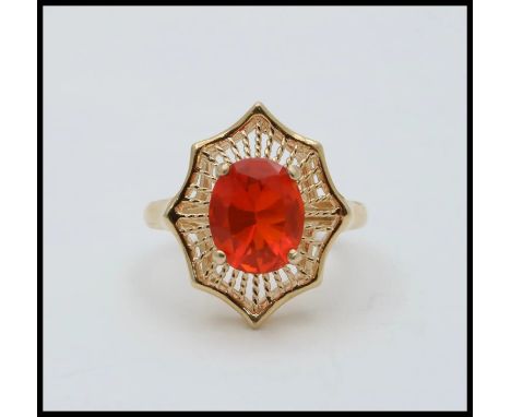 Vintage Mexican Fire Opal Filagree 14K Yellow Gold Ring.                     Stone: Fire Opal ( approx. 2 Carats)  Metal: 14K