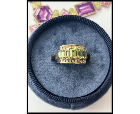Vintage 14K Yellow Gold Peridot &amp; DIamond Ring, Statement Ring.           Metal: 14K Yellow Gold  Weight: 5.1 grams  Peri