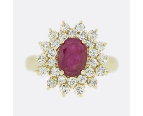 1.20 Carat Ruby and Diamond Cluster Ring.                      Weight:Â&nbsp;5.3 grams Ring Size:Â&nbsp;O Face Dimensions:Â&n