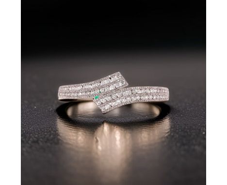 White Gold 4.42 Cttw Diamond Bypass Bangle.        Bangle, Round Diamond 4.42 cttw, 14K White Gold 19.00g.