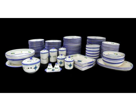 ceramic  Table set consisting of 18 underplates, 18 oval soup plates, 36 dinner plates, 18 pizza plates. Serving set consisti