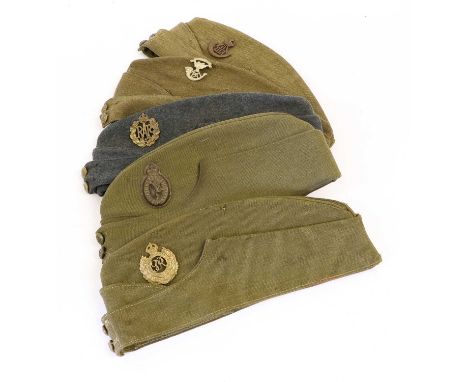 Four Second World War Khaki Field Service Caps, badged to Royal Engineers, Durham Light Infantry, Somerset Light Infantry and
