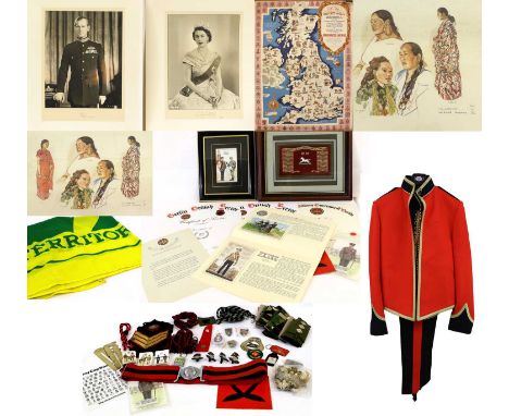 A Quantity of Militaria, including a modern Mess dress uniform to a Captain, slip-on shoulder rank straps, a Territorial flag