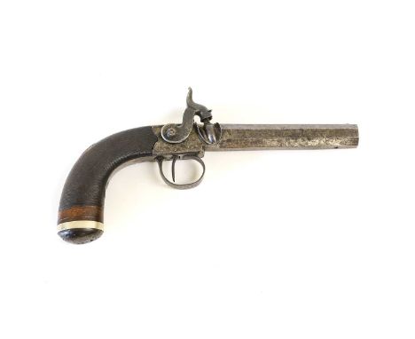 A 19th Century Percussion 50 Bore Overcoat Pistol by Eden Smith, the 10cm octagonal steel barrel bearing traces of bluing, wi