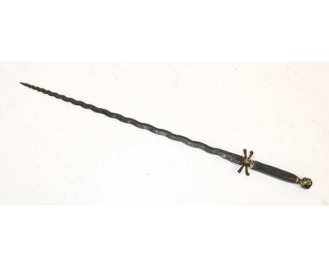 A 19th Century Masonic Short Sword, the 48cm double wavy edge tapering dark patinated steel blade etched with numerous masoni