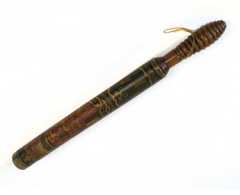 A William IV Walnut Truncheon, the ebonised cylindrical body painted in colours and gilt to the obverse with W IIII R over th