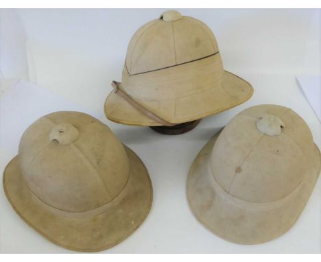 A Mid-20th Century Naval Officer's Wolseley Sun/Pith Helmet by Gieves Ltd., London, covered in light khaki cotton, with six p