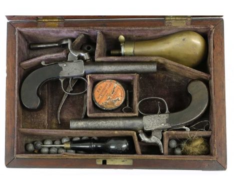 A Pair of 19th Century Percussion Pocket Pistols by Collis of Oxford, each with 7.5cm round turn-off steel barrel with Tower 