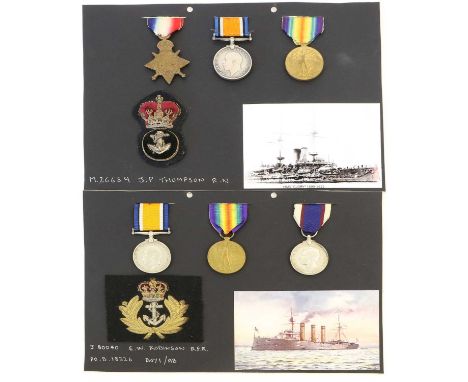 A First World War Trio, awarded to James Pearson Thompson, comprising 1914-15 Star named 1073 S.T. J.P.THOMPSON, TR. R.N.R., 