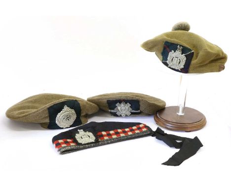 Two George VI General Service Caps, in khaki wool with quilted cotton linings, one badged to the Argyll &amp; Sutherland High