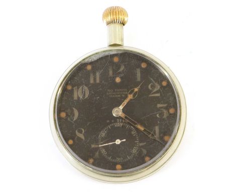 A First World War Royal Flying Corps Mark V Nickel Plated Cockpit Watch with Movement by Doxa, the circular black dial with l