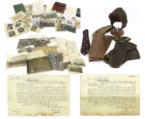 A Collection of Royal Flying Corps Related Items, including a pair of wool lined leather flying gauntlets, the cuffs with RFC