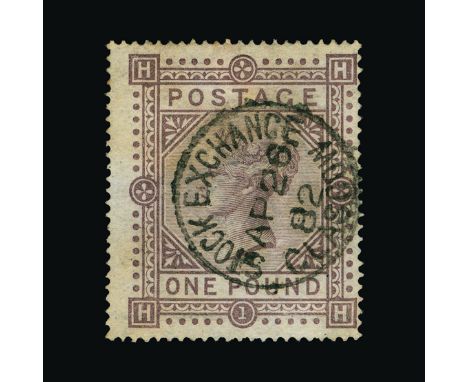 Great Britain - QV (surface printed) : (SG 129) 1867-83 wmk Cross £1 brown-lilac, HH, centred to right, crisp STOCK EXCHANGE/