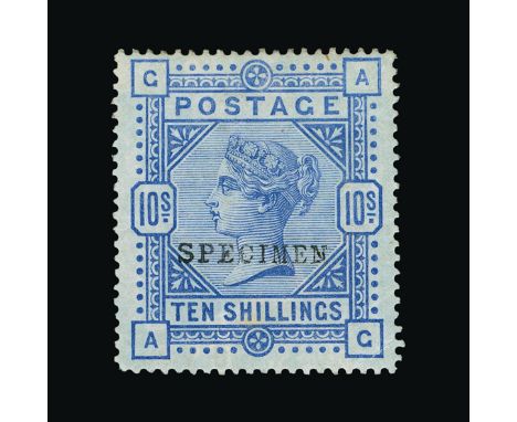 Great Britain - QV (surface printed) : (SG 177as) 1883-84 blued paper 10s cobalt, AG, ovptd. SPECIMEN Type 9, centred to top,