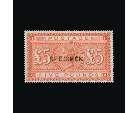 Great Britain - QV (surface printed) : (SG 137s) 1867-83 £5 orange, CA, ovptd. SPECIMEN Type 11, light corner gum crease and 