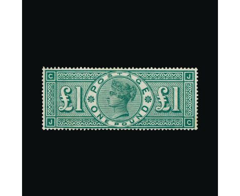 Great Britain - QV (surface printed) : (SG 212a) 1891 £1 green, JC, with FRAME BREAKS, centred to bottom, light vertical gum 