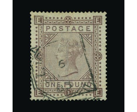 Great Britain - QV (line engraved) : (SG 136) 1867-83 wmk Anchor £1 brown-lilac, EE, well centred, light 'tombstone' hexagona
