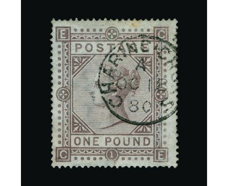 Great Britain - QV (surface printed) : (SG 129) 18670-83 wmk Cross £1 brown-lilac, CE, centred to left, small upright CHARING