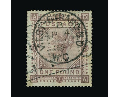 Great Britain - QV (surface printed) : (SG 136) 1867-83 wmk Anchor £1 brown-lilac, DA, centred to top, neat WEST STRAND B.O./