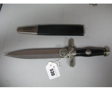 Replica German Third Reich Dagger, in its black leather scabbard with white metal fittings