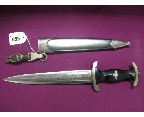 A Dress Dagger in the Style of a German 'SS' Dagger, however the emblem to black wooden grip is in the form of  'SA' and eagl