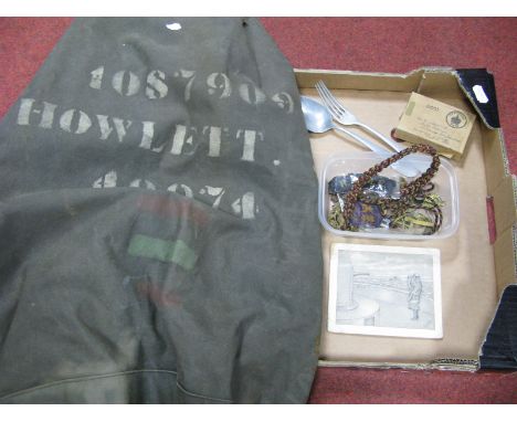 A WWII Medal Pair, comprising Italy Star and War Medal, in box of issue; a pair of R.E.M.E. cloth shoulder titles, lanyard, a