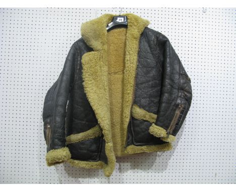 A Mid XX Century Fur Lined Flying Style Leather Jacket, no labels, number areas of repair.