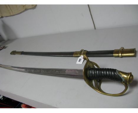 A Modern Reproduction of a C.S.A. Officers Cavalry Sabre, excellent blade engraved with C.S.A. and Confederate flag etc., in 