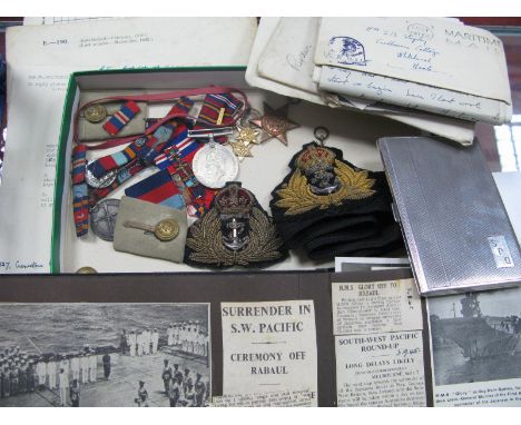 A WWII Royal Navy Medal Trio and Associated Items, comprising War Medal, Burma Star with Pacific bar, 1939-45 Star with minia