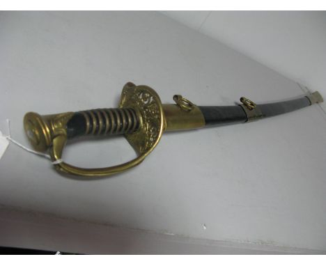 A Reproduction Confederate States Officers Sword, blade stamped "India", gilt brass hilt with cypher "C.S.", in steel scabbar