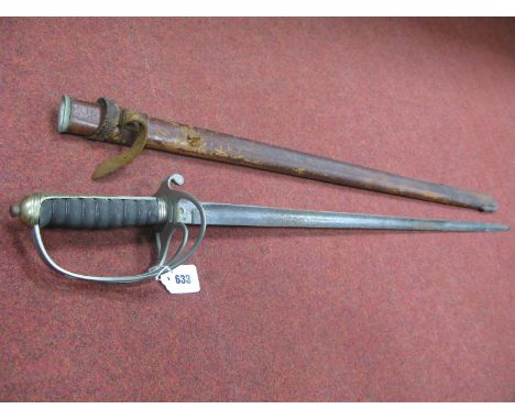 George V Royal Artillery Officers Sword, with 34" engraved blade with light rust pitting, maker Hawksworth, Sheffield, in its