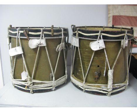 Two Side Drums, one stamped Thos. Dankins & Co, 205-207 City Road, 1916 and 'WD' arrow; plus another similar but unstamped, b