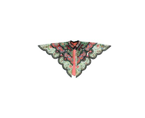 A Chinese silk tiered cloud collar, late 19th/early 20th Century, carp and flower embroidered, approximately 37cm longGeneral