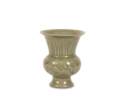 A Chinese celadon vase, later Qing, 18cm highin good condition - no chips, cracks or restoration. Some light crazing to glaze
