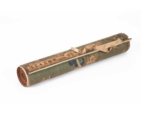 After Qui Ying in imitation of Zhang Ze Duan, hand scroll painting, ink and colour on paper, late Qing dynasty, depicting a v