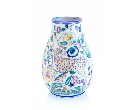 An early 20th century Poole vase with deer detail, Carter Stabler Adams back stamp to underside, 25cms high approx.Condition 