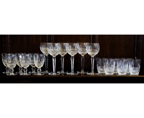 A group of 18 late 20th century Waterford cut crystal wine, port and water glasses in ‘Colleen’ pattern. Etched Waterford sta