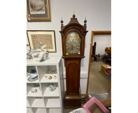 Borrett, Stowmarket 8-day longcase clock with broken arch face, subsidiary seconds and calendar wheel, oak case with home mad