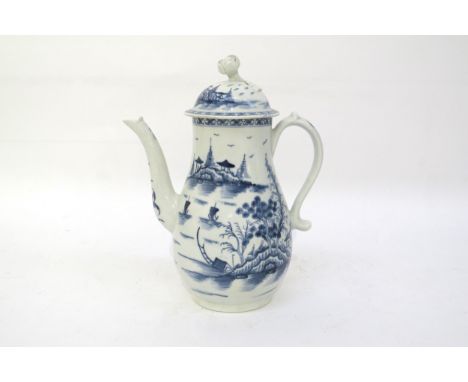 A Worcester crescent moon chocolate pot painted "Rock Strata" pattern circa 1770, restored, 22cm tall 