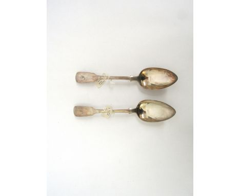 A pair of Victorian Henry Wilkinson &amp; Co silver serving spoons with F to handle, London 1840, 149g 