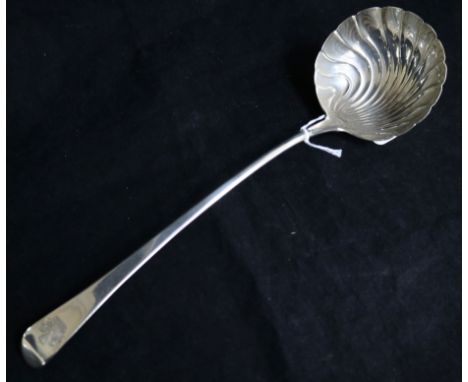 A George III silver Old English pattern soup ladle by John Lampfert, London, 1770, 32.5cm, 4.3oz.