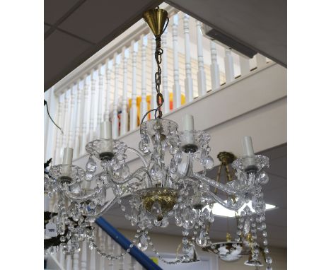 An early 20th century moulded and cut glass eight light chandelier drop 34cm