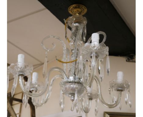 A cut and moulded glass four light chandelier drop 47cm