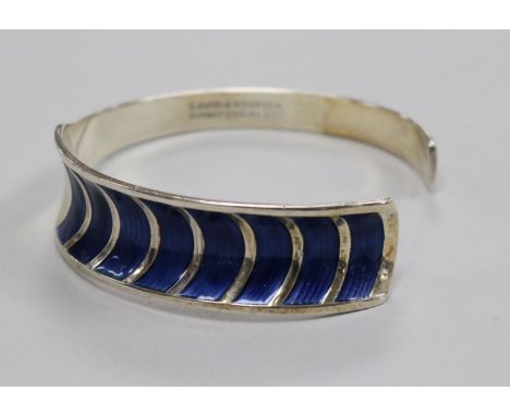 A Norwegian David Andersen sterling silver and blue enamel open bangle.