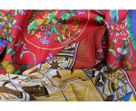 A boxed Hermes silk scarf and a Celine silk scarf