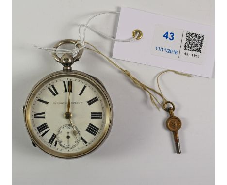Edwardian silver key wound Improved Patent pocket watch by J Adkins & Sons, Coventry no 101201 Chester 1902 with key  Conditi